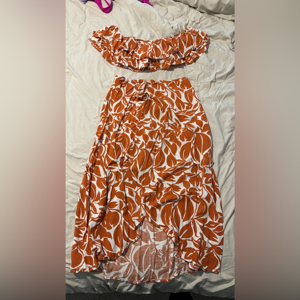 Two piece Mango Leaf orange dress